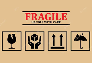 Fragile label with handling instructions